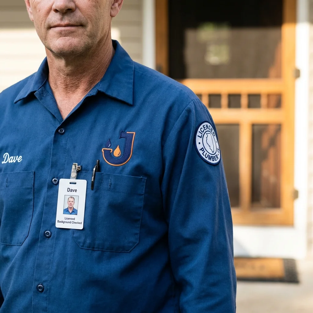Licensed plumber showing ID badge in Eagle Point, OR
