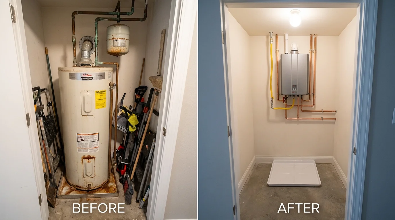Tank water heater versus wall-mounted tankless unit comparison for Eagle Point, OR homeowners