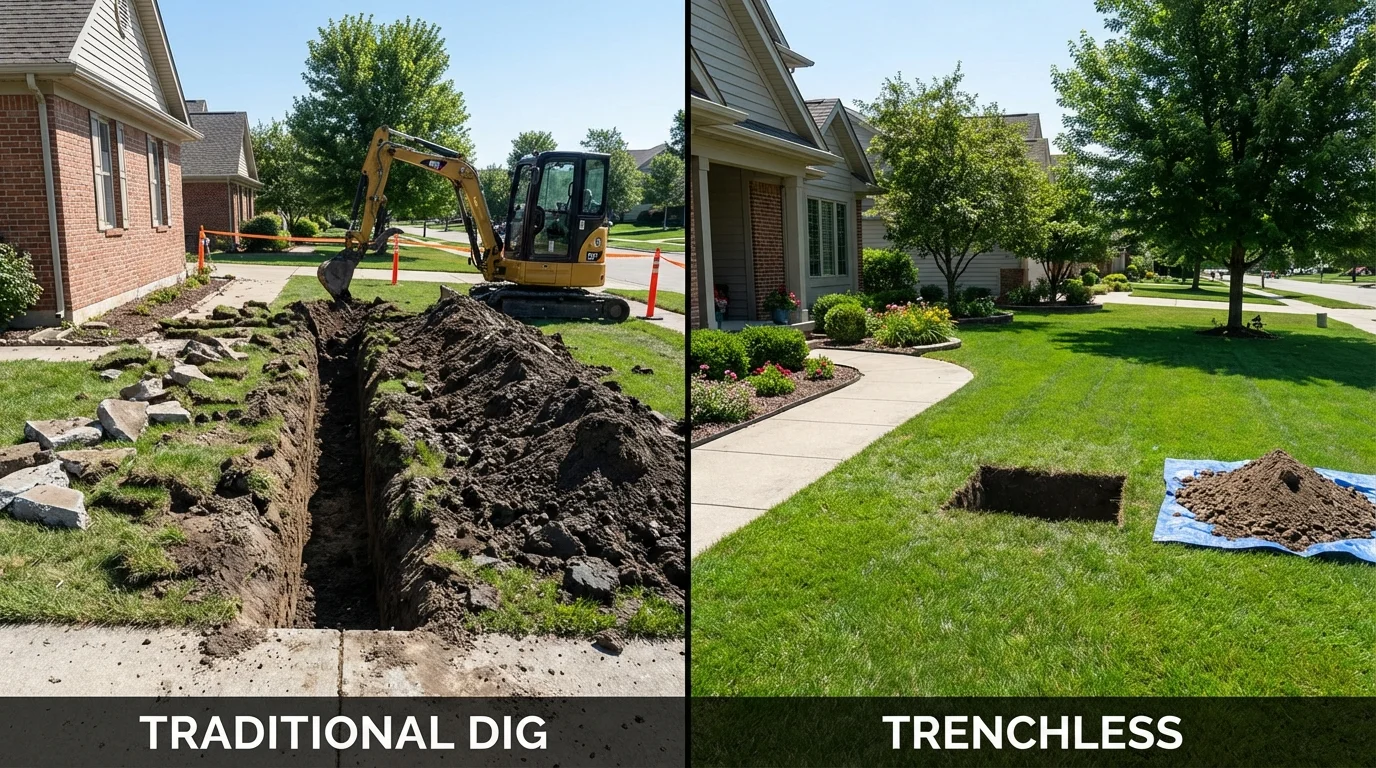 Trenchless sewer repair with minimal yard damage versus traditional excavation in Eagle Point, OR